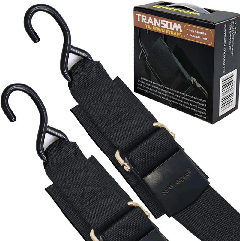 Seamander Boat Tie Down Straps to Trailer- Marine Grade Transom Tie Downs 2inch x 48inch Adjustable Boat Trailer Straps for Boat, Jet Ski, & More - Image 1